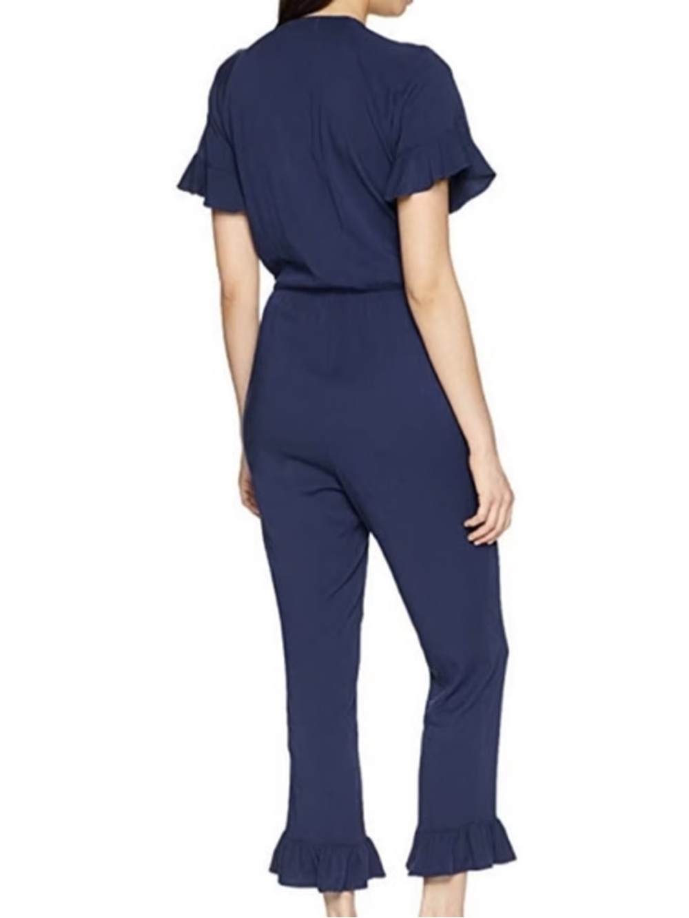 Anthropologie Navy Ruffle Sleeve Cropped Jumpsuit